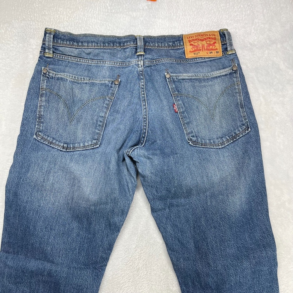 Levi's 511 Straight Jeans Men's Blue Denim Pockets Classic Zip Fly - 34X30.5 - Picture 12 of 13